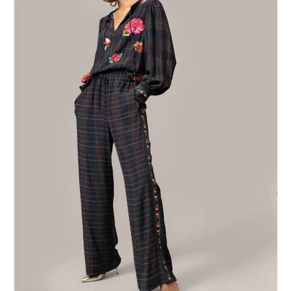 NEW EMILY LOVELOCK denise pants in plaid floral